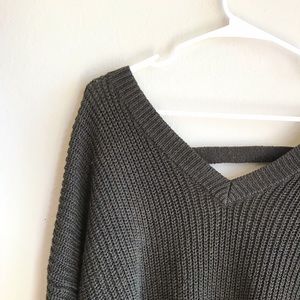 Knit Sweater with Open Plunge V Cutout Back